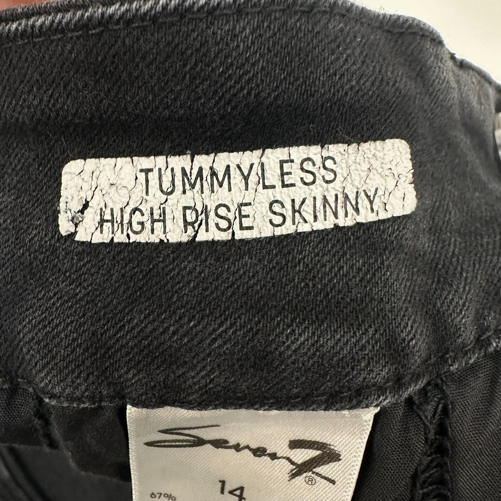 Seven7 Tummyless High Rise Skinny Jeans Womens 14 Black Dark Wash Denim Stretch - Picture 6 of 10